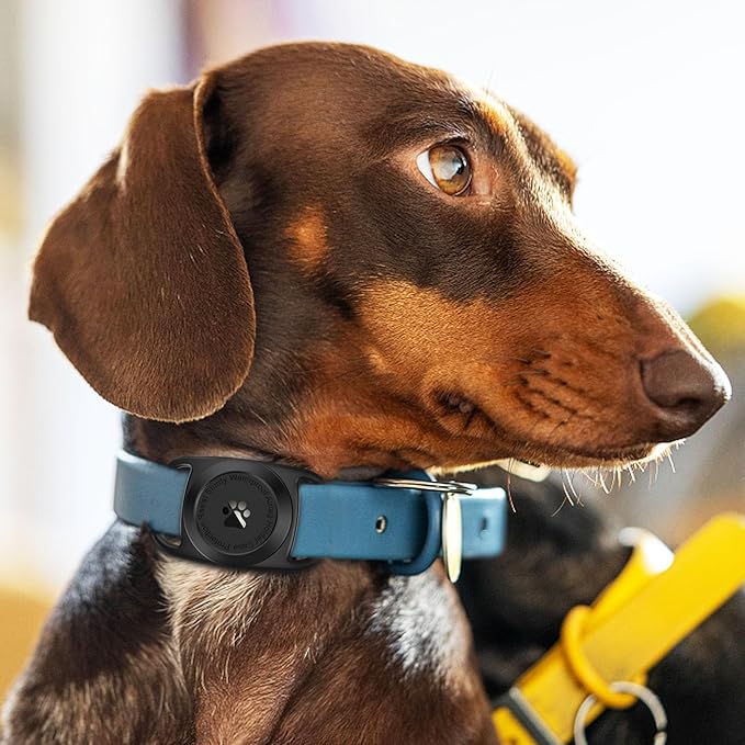 Airtag Dog Collar Holder, [1 Pack] Waterproof Protective Case for Apple AirTag, Durable & Lightweight with Full-Body Protection, Soft Silicone, Black