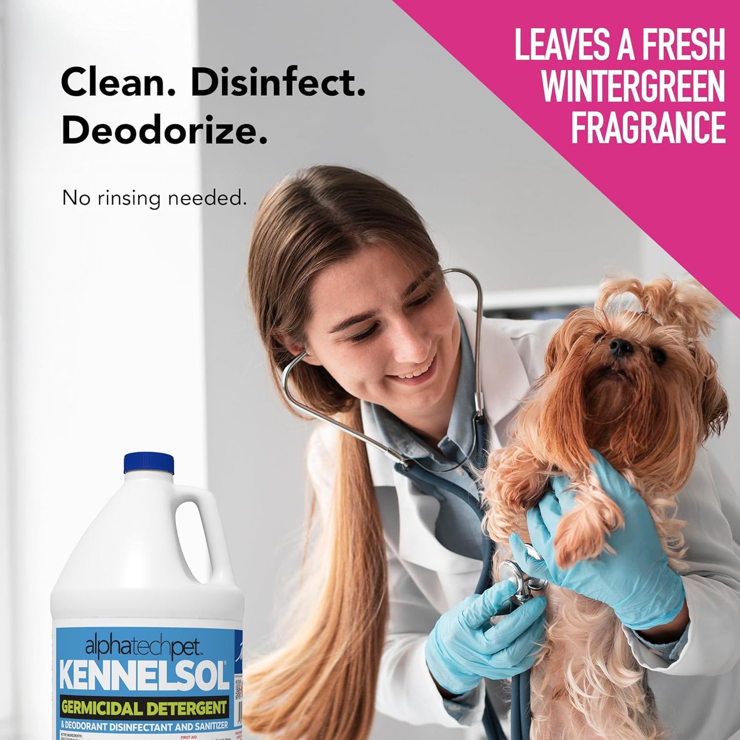 ATP KennelSol 1-Step Kennel Cleaner - 1 Gallon (Pack of 4) Liquid Disinfectant, Effective Against Bacteria and Viruses, Deodorizer Wintergreen Scent by Alpha Tech Pet