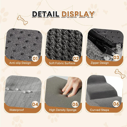 Romrol Dog Stairs Ramp for Beds Couches, 15.7” H 33D Extra Wide Pet Steps with Durable Non-Slip Waterproof Fabric Cover, Dog Slope Stairs for Small Dogs and Cats or Pets Friendly, 3-Tiers, Grey - Pawvie