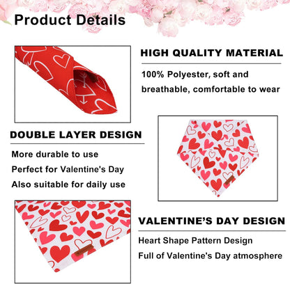 ADOGGYGO Valentine Dog Bandanas, Red Pink Heart Pet Scarf, Multi Size Offered, White Red Valentine Bandana for Medium Large Dogs (Large)