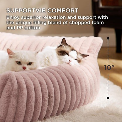 Bedsure Cute Cat Couch for Pets - Fluffy Cat Sofa with Premium Soft Corduroy Fleece, Fuzzy Pet Couch Bed with Removable Washable Cover, Supportive Chair for Indoor Cats, 24inch, Blush Pink