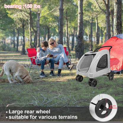 Large Dog Travel Stroller with 4 Heavy Duty Wheels Pet Stroller with Adjustable Handle - Double Doggie Capacity Jogger Wagon with Back Front Door for Small Medium Large Dogs (Grey) - Pawvie