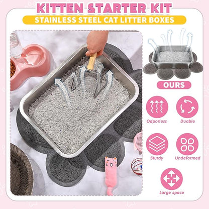 38 Pcs Kitten Supplies Starter Kit Cat Essentials Set Include Cat Scratcher Cardboard Stainless Steel Litter Box Bed Carrier Kitten Toys Accessories for Welcome Gift Supplies