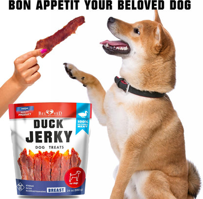Dog Treats Duck Jerky 1.5 LB - Human Grade Pet Snacks - Natural High Protein Meat Dried Strips - Best Chews for Training Small & Large Dogs - Bulk Soft Pack