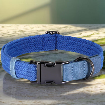 PET ARTIST Soft Cotton Dog Collar for Large Dogs in Tranquil Blue, Simple Dog Collar with Quick Release Metal Buckle & D Ring, L Size (15-23")