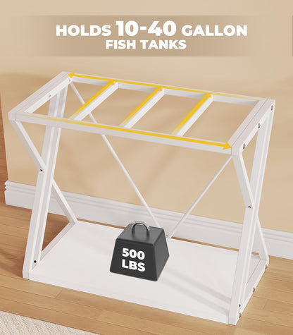 YITAHOME 10-40 Gallon Fish Tank Stand, Double-Layer Metal Aquarium Stand for Reptile Turtle Terrarium Breeder, White