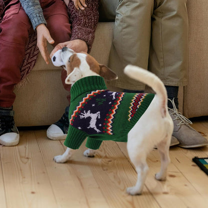 Queenmore Dog Christmas Sweater,Turtleneck Knitted Pullover Xmas Pet Clothes Sweatshirt,Christmas Outfit, Warm Dog Sweaters for Small Dogs Boy Girl,XmasDeer,XS