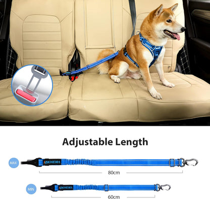 IOKHEIRA Dog Seatbelt - Adjustable Reflective Bungee Car Seatbelt with Aluminum Swivel Carabiner