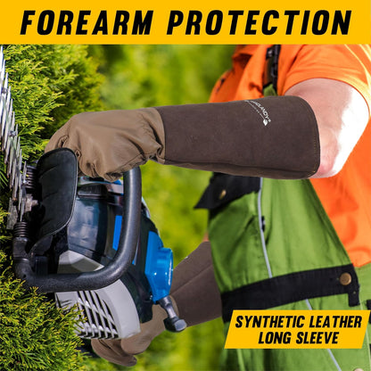 HANDLANDY Long Gardening Gloves for Men & Women, Cowhide Leather Rose Pruning Gloves- Breathable & Durable Gauntlet Glove (Medium, Brown)