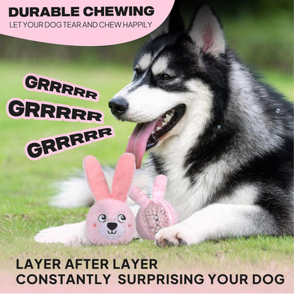 Fida Squeaky Dog Toys for Aggressive Chewers 3 in 1, Dog Chew Toys with 3 Layers,Interactive Dog Toys for Large Dogs Balls to Keep Them Busy for Small Medium Dogs(Pink Bunny)