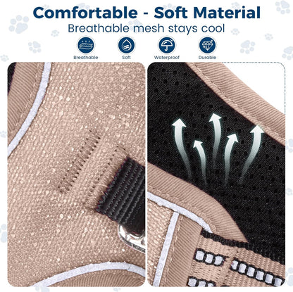 Funfox Dog Harness No Pull, Adjustable Pet Vest Harness, Super Soft Material with Vertical Handle Easy Control, Reflective Night Walking, 2 Leash Clips for Medium Sized Dogs, Brown, M