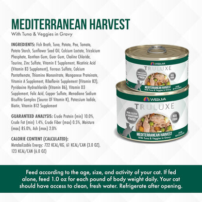 Weruva TruLuxe Cat Food, Mediterranean Harvest with Tuna Whole Meat & Veggies in Gravy, 3oz (Pack of 24)