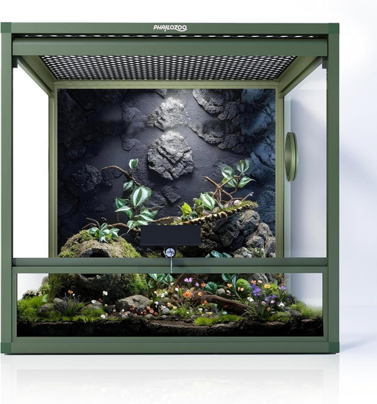 MagicCube 18'' x 18'' x 18'' Reptile Tank with Lock, 24 Gallon Reptile Terrarium with Flip-Up Tempered Glass Door, Top Screen Ventilation for Leopard Gecko - Bottom Not Leakproof - Pawvie