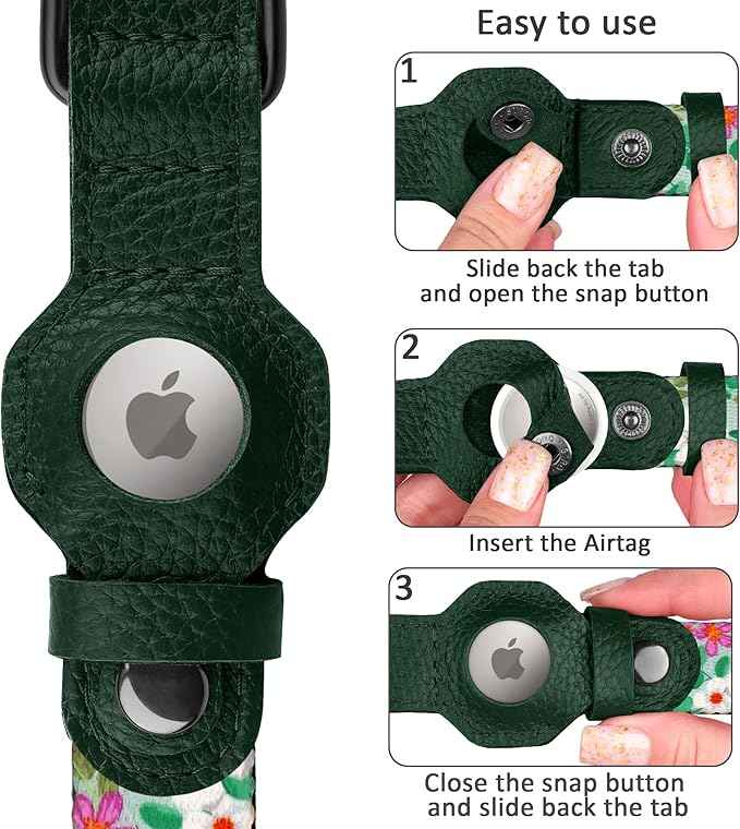 AirTag Dog Collar with Metal Buckle - Printed Nylon Soft Leather Dog Collar with Apple AirTag Holder - Secure Tracking GPS Pet Collars for Girl Boy Small Large Dogs (L, 17"-21" Neck Fit, Floral)