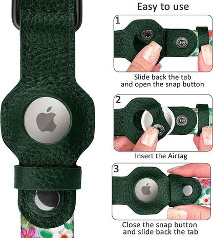 AirTag Dog Collar with Metal Buckle - Printed Nylon Soft Leather Dog Collar with Apple AirTag Holder - Secure Tracking GPS Pet Collars for Girl Boy Small Large Dogs (L, 17"-21" Neck Fit, Floral)