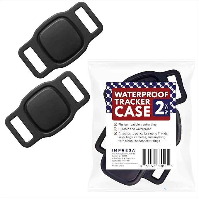 Impresa 2-Pack Waterproof Silicone Dog Collar Tracker Case - Durable Pet Tile Tracker Holder for Small, Medium & Large Dogs - Secure, Weatherproof Design Fits Most Collars for GPS Tracking & Safety