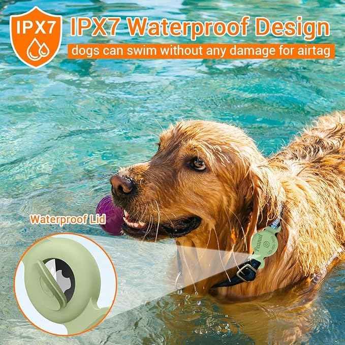 Personalized Waterproof Holder for Airtag Dog Collar Custom Name Phone Number Address Soft Full-Body Protective Silicone Air tag Cover for Pets Cats Anti-Lost Secure Lock for GPS Tracking, 18 Colors