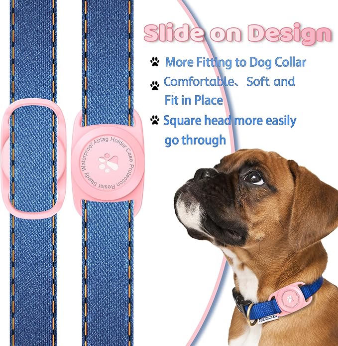 Airtag Dog Collar Holder, [1 Pack] Waterproof Protective Case for Apple AirTag, Durable & Lightweight with Full-Body Protection, Soft Silicone, Pink