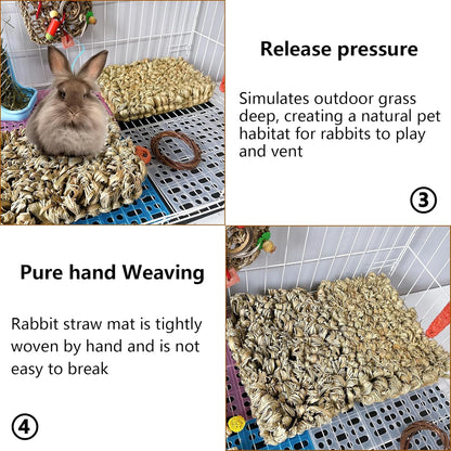 Hamiledyi Rabbit Grass Bed 2PCS Guinea Pig Hay Mat Bunny Natural Straw Woven Bed Rabbit Handmade Bedding Sleeping Grinding Nesting and Chewing Toy for Rabbit Guinea Pig Chinchilla Hedgehog Hamster