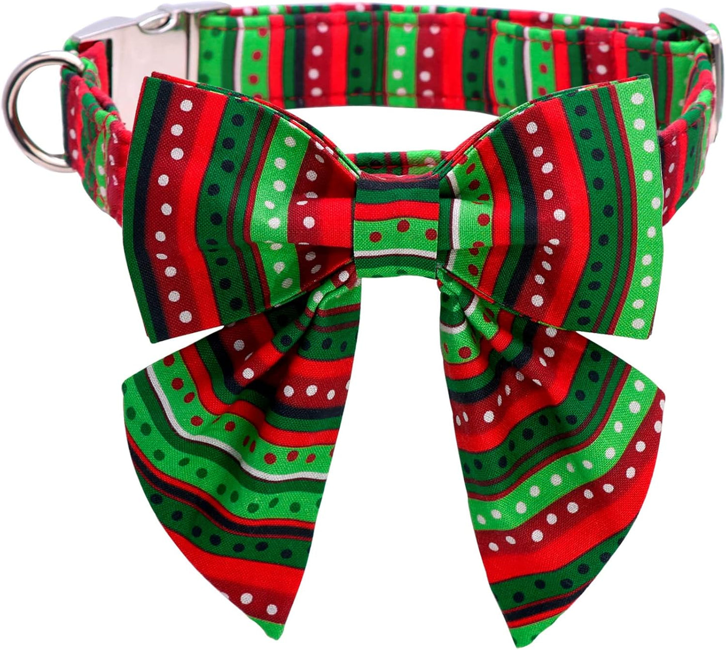 Lionet Paws Christmas Dog Collar with Bowtie, Dog Sailor Bow Collar with Metal Buckle for Dogs, Adjustable Comfortable Dog Collar Girl Gift, M, Neck 13.5-22 in