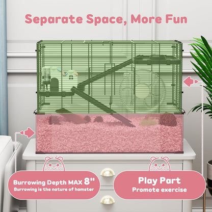 3-Tier Glass Hamster Tank, Large Hamster Cage Habitat with 11inch Big Running Wheel for Rat, Mouse, Gerbil, Syrian Hamster, 590 SQ INCHES