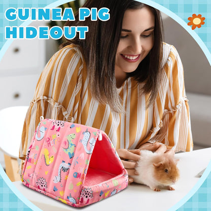 4 Pcs Guinea Pig Hideout, Guinea Pig Bed Tunnel, Rabbit Washable Small House Cage Accessories for Bunny Hedgehog Mouse Chinchillas Hamsters Ferrets Bearded Dragons Rats (Wonder Tale,7.9 in)