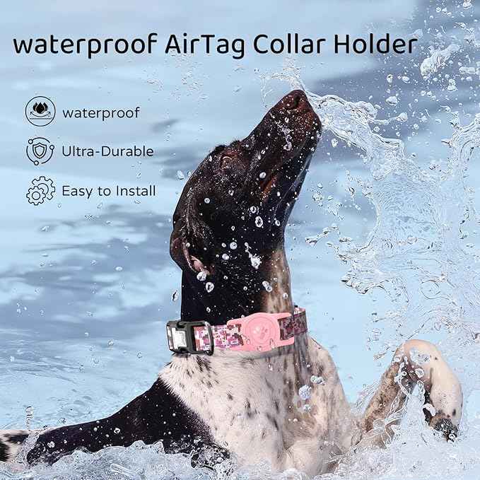 for Airtag Dog Collar Holder – (2 Pack) IP68 Waterproof Dog Air Tag Holder for Dog Collar, Anti-Lost & Durable Silicone Case, Compatible with Apple AirTags (Pink & Purple)