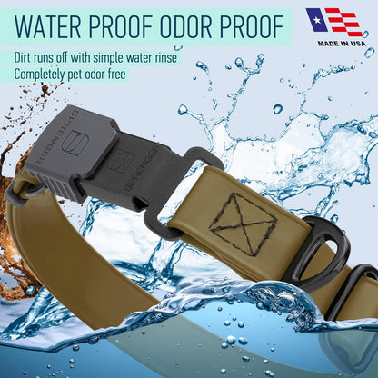 Dogline Biothane Waterproof Dog Collar with Herm Sprenger Stainless Steel Quick Release Buckle – Heavy Duty Tactical Durable Collar for Dogs – Comfortable and Safe Pet Collar, W 3/4" L 12-19", Brown