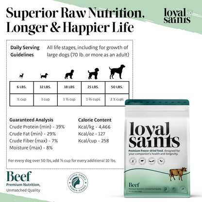 Freeze Dried Raw Dog Food - Premium Beef Flavor with High Protein and Grain Free Dog Food for Small or Large Breeds and Picky Eaters - Versatile as Meal Topper, Snack, and Treats, 14 Oz