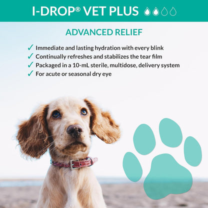 I-DROP VET PLUS: Dog Eye Drops for Pets | Lubricate Acute/Seasonal Dry Eyes | Superior Comfort | Long-lasting Relief | Fewer Application Needed, 0.25% Hyaluronan | Multi dose Bottle | One Bottle 10 ml