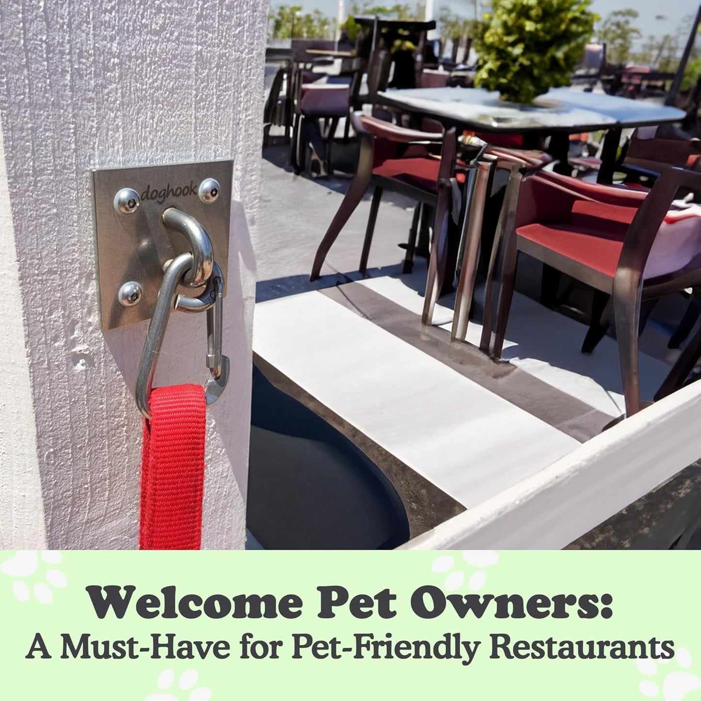 Canine Hitch- Secure Dog Leash Parking Wall Large Hook with Clip 6 Pack - Tie Out Stainless Steel & ABS Mounting Plate for Strength - Practical Lead Management for Home & Business