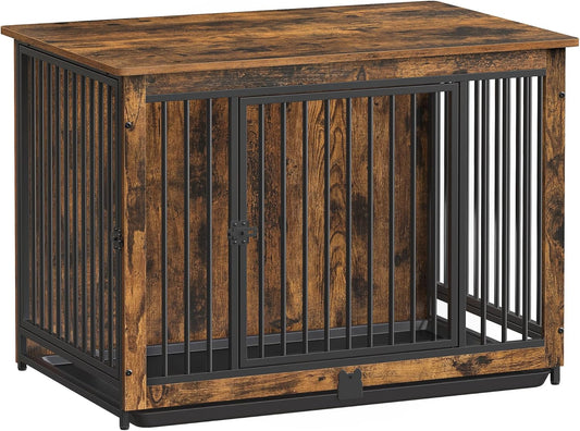 Feandrea Dog Crate Furniture, 38 Inches Dog Kennel for Dogs up to 70 lb, with Removable Tray, Heavy-Duty Dog Cage End Table, Double Doors Dog House, Rustic Brown UPFC013X01
