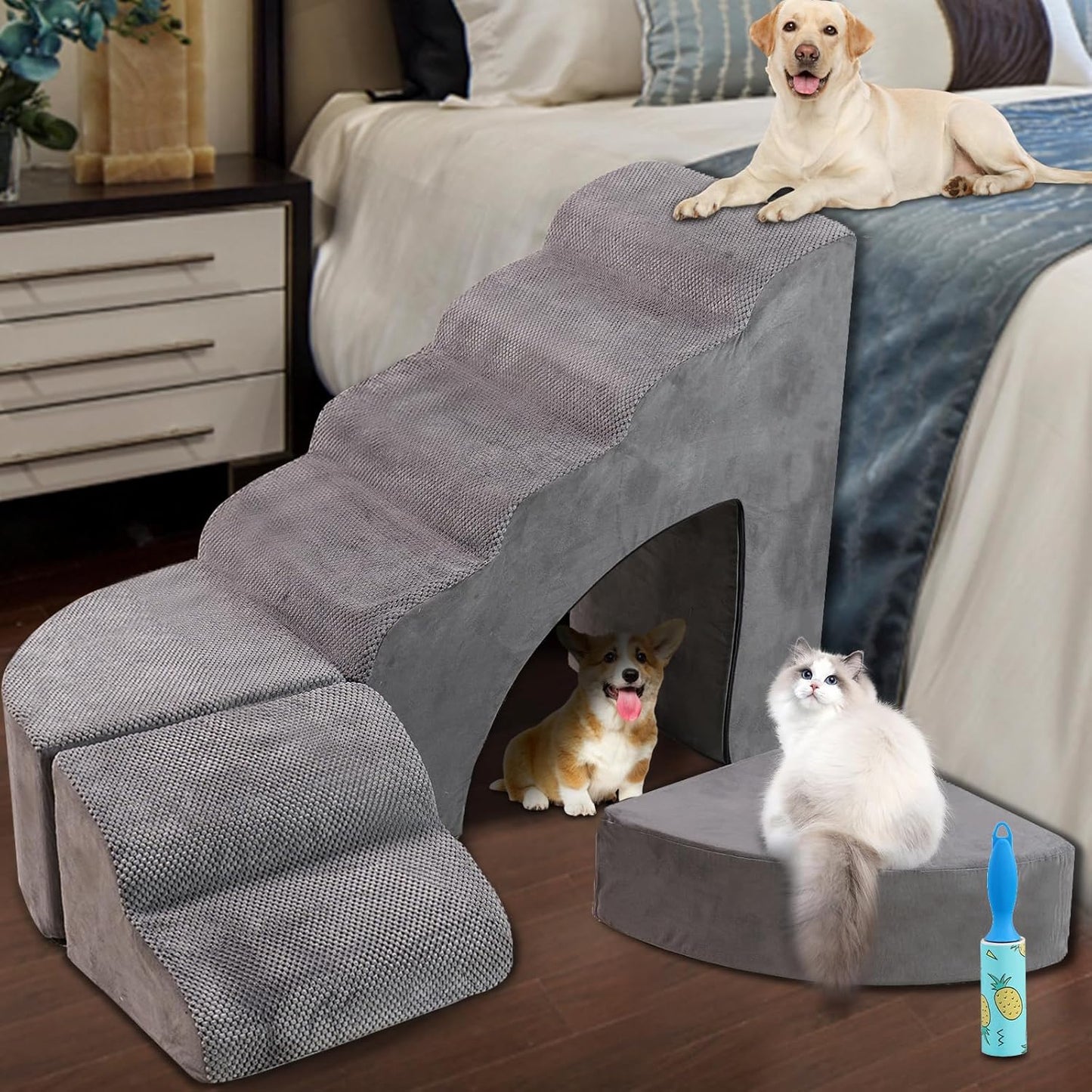 Foam Dog Stairs & Steps Ramps for High Beds 30 inches Tall for Small Dogs and Cats, LitaiL 6 Step Pet Stairs Steps for High Beds 30 inch Large Dogs, Non-Slip Dog Ramps for Older Cat