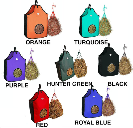 Majestic Ally 1200 D Hay Feeder Tote Bag for Horses, Sheep with Reflective Trim- Reduces Waste - Comes with 36” Hay Net. (Red)