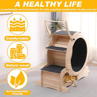 Cat Wheel 7-in-1 Upgraded Exercise Treadmill for Indoor Cats，Cat Treadmill with Silent Running Wheel, Cat Tunnel, Cat Wheels for Indoor Cats, Perfect Cat Jym & Toy for Endless Fun & Fitness