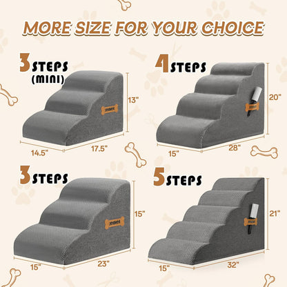 Dog Stairs, Romrol Dog Steps Ramp for High Bed and Couch, Dogs Ramp with Durable Non-Slip Waterproof Fabric Cover, Pet Stairs for Small Dogs and Cats or Pets Joints, 4-Tiers,Grey - Pawvie