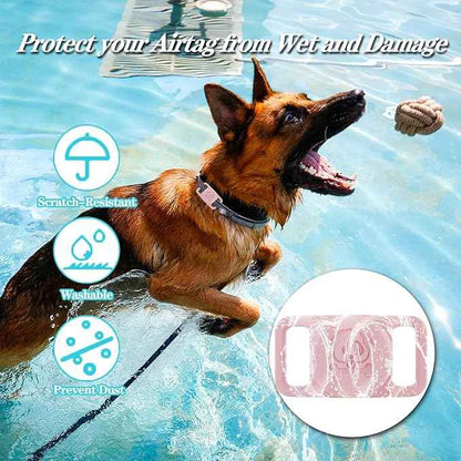 2 Pack Waterproof AirTag Dog Collar Holder Compatible with Apple AirTag, Silicone Hidden Loop Holder for Airtag Tracker, Anti-Lost Dog Collar Air Tag Accessories(White,Pink)