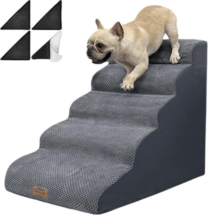 5-Step Dog Stairs for 30 Inch High Beds & 20-30 Inch Couch Bed, Non-Slip Balanced Indoor Pet Ramp Stairs for Small Old Large Dogs Cats to Get on Bed 30D