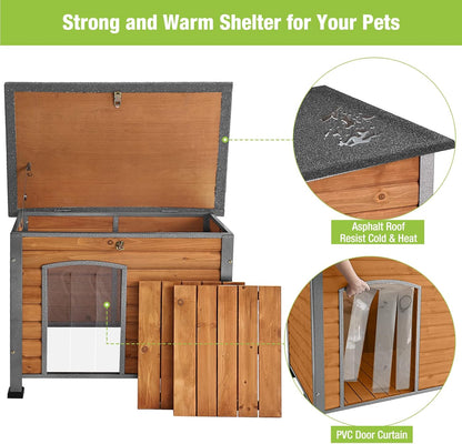 GUTINNEEN Chew Proof Dog House with Metal Iron Frame Outdoor Dog Kennel for Small Medium Large Indoor Dog Cage (43.3" L,Brown Color)