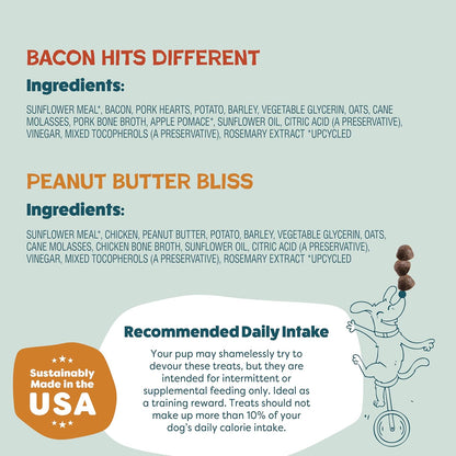 Shameless Pets Dog Training Treats Bacon/Apple and Chicken/Peanut Butter - Natural and Soft Puppy Treats with Collagen - Medium Dog Treats Pack of 2 (8oz Each)