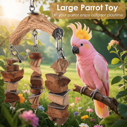 Bird Parrot Toys, Large Birds Wooden Chew Blocks with Stainless Steel Cage Hanging Bite Toy for Macaws, African Greys, Cokatoos, Amazon Parrots and Small Medium Parakeets