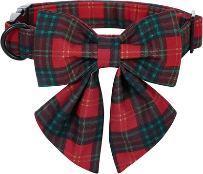 Lionet Paws Christmas Dog Collar with Sailor Bow, Bowtie for Dogs and Cats, Adjustable Comfortable Dog Collar Girl, XS, Neck 8-12 in