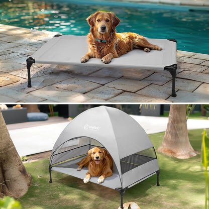 Veehoo Outdoor Dog Bed with Canopy, Cooling Elevated Pet Cot with Removable Shade, Non-Slip Feet, Raised Dog Cot for Large Dogs, Pet Tent Bed for Camping, Beach, Large, Grey, CWC2411 - Pawvie