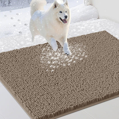 Dog Door Mats for Muddy Paws, Chenille Absorbent Dog Mats, Non Slip Heavy Mud Mat for Dogs, Soft Pet Mat for Entryway, Mud Paws, Inside Floor,36" x 24", Beige