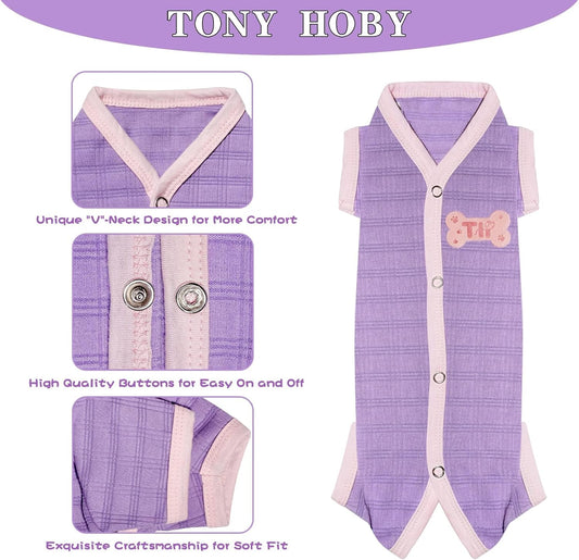TONY HOBY Dog Pajamas, Dog Recovery Suit After Surgery, Soft Dogs Jumpsuit Shirts for Small Medium Dogs (Purple, Boy, XL)