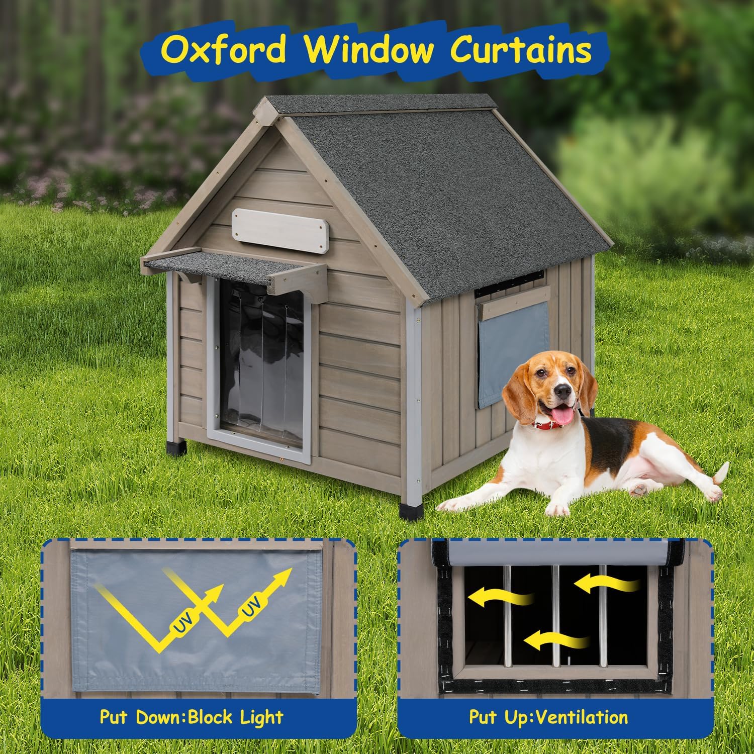 Outdoor Dog House Waterproof for Medium Small Dogs with Anti-Chewing Iron Frame, Adjustable Vent Window, Indoor & Outdoor Doghouse Kennel Puppy Shelter, Easy Clean and Assemble (26" L*31.9" W*32" H) - Pawvie