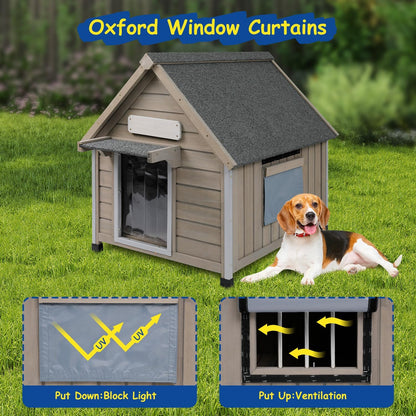 Outdoor Dog House Waterproof for Medium Small Dogs with Anti-Chewing Iron Frame, Adjustable Vent Window, Indoor & Outdoor Doghouse Kennel Puppy Shelter, Easy Clean and Assemble (26" L*31.9" W*32" H) - Pawvie
