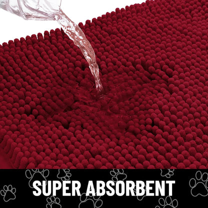 Smiry Dog Door Mat for Muddy Paws, Absorbent Dirt Trapper Non Slip Quick Dry Washable Chenille Mat for Mud Dogs, Entry Rug for Indoor and Outdoor (30x20 Inches, Red)
