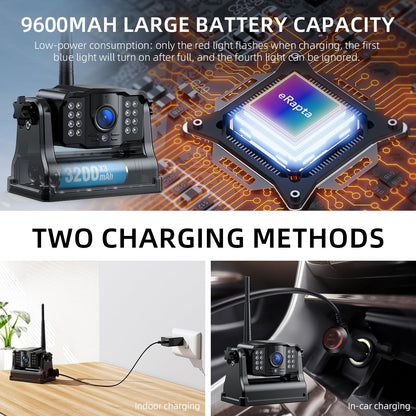 eRapta Magnetic Wireless Backup Camera Kit with HD1080P 7” DVR Monitor, Dual RV/Trailer/Truck/Tractor Cameras Wireless System, No Wiring, 9600mAh Rechargeable Battery, IR Night Vision-ACT702