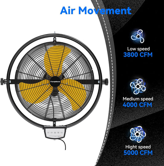 20 IN 5500 CFM Remote Control Wall Mount Fan, 3 Speed High Velocity Wall Fan with Timer, Oscillation & Tilting, Air Circulator for Garage, Commercial, Greenhouse, Warehouse & Gazebo Use, UL Listed